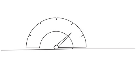 Continuous linear drawing of speedometer. Speedometer silhouette. Abstract background drawn with one line. Vector illustration.