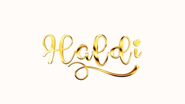 Haldi golden text lettering handwritten calligraphy animation, gold color animated lettering reveal celebration isolated for invitation greeting card festive holiday design elegant wedding