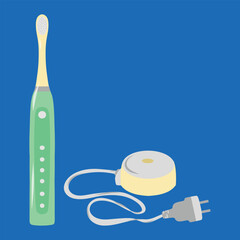 Obraz premium Electric Toothbrush with Charger Illustration. Rechargeable Toothbrush Vector for Dental Care. Oral Hygiene Electric Brush with Cable