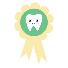 Dental Award Ribbon with Smiling Tooth. Cute Tooth Medal for Kids Dentistry. Happy Tooth Badge for Pediatric Dental Care