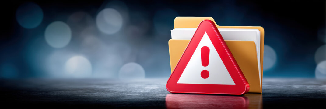 Critical folder alert cybersecurity warning sign with folder and exclamation mark