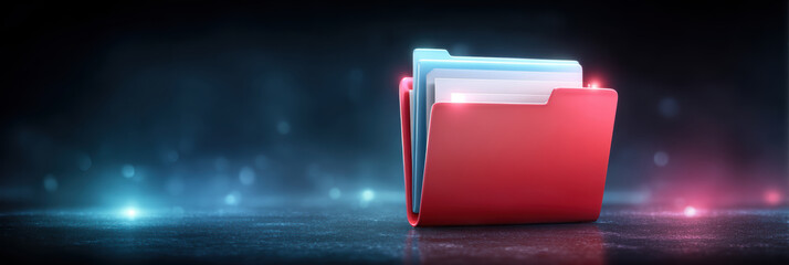Cybersecurity folder concept with glowing digital files and secure data protection mood