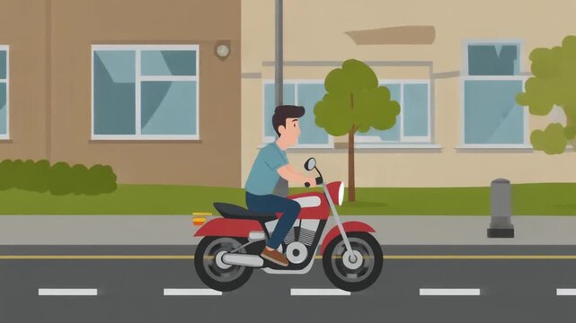 A man riding a motorcycle on a city street, conveying movement and the thrill of the ride