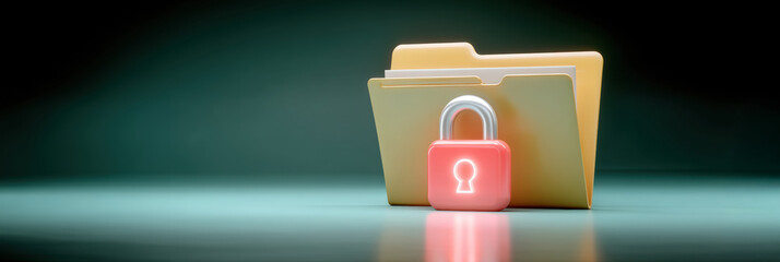 Secure folder with padlock representing cybersecurity protection and data privacy