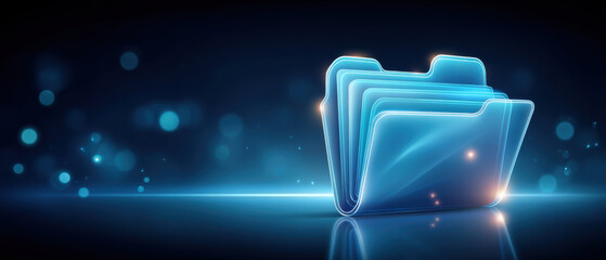 Futuristic glowing folder cybersecurity data storage blue digital protection
