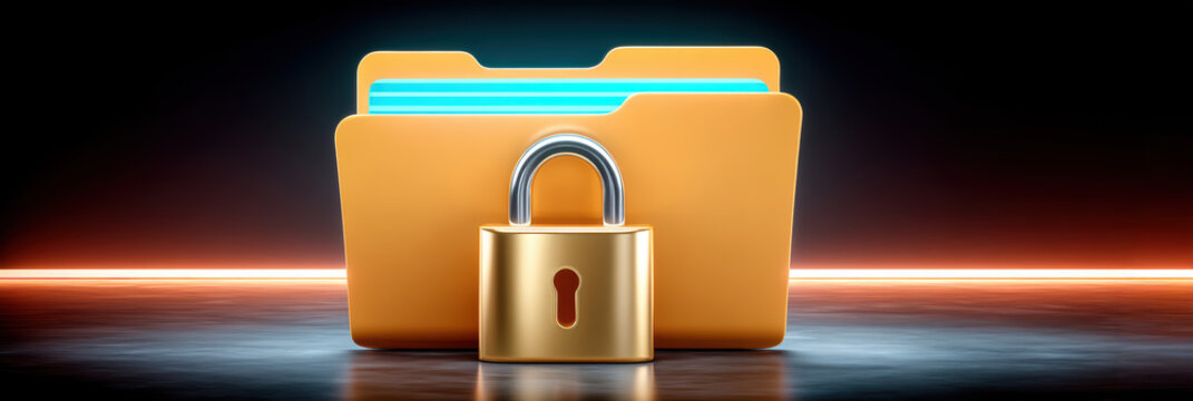 Secure folder with padlock symbolizing cybersecurity data protection and privacy awareness