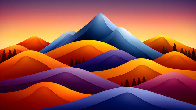 Stunning mountain landscape with vibrant colors at sunset, perfect for travel backgrounds, nature-themed websites, or inspiring motivational posters, a beautiful, serene vista