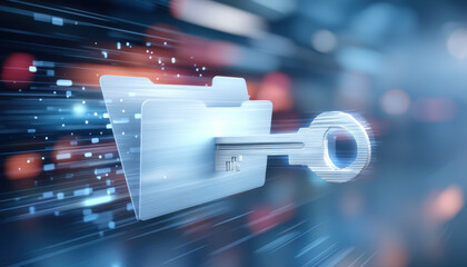 Secure digital folder with key protects data and cybersecurity in fast network