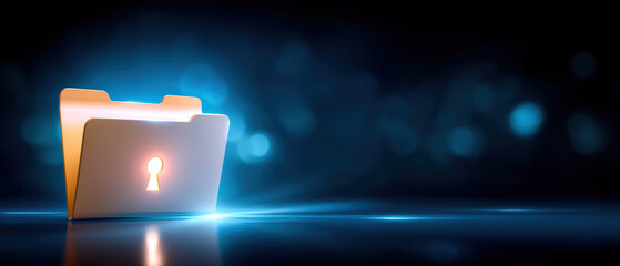 Secure folder glowing with keyhole cybersecurity concept guarding data privacy and protection