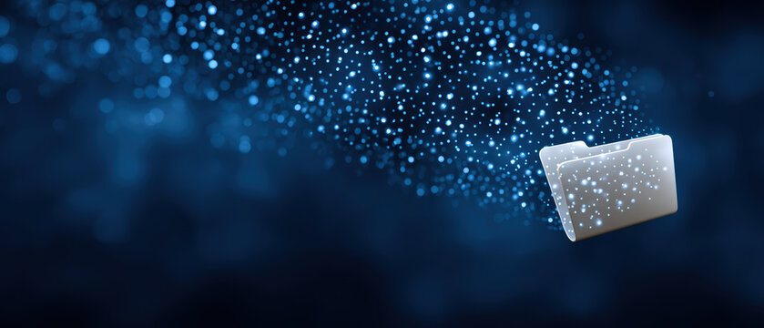 Secure digital folder with glowing data particles cybersecurity protecting information