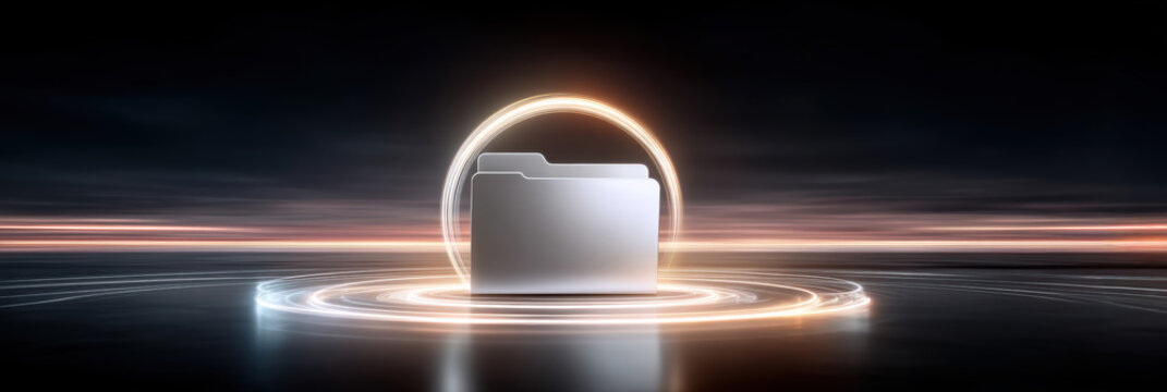 Secure folder icon glowing in digital ring cybersecurity protection glowing silver folder