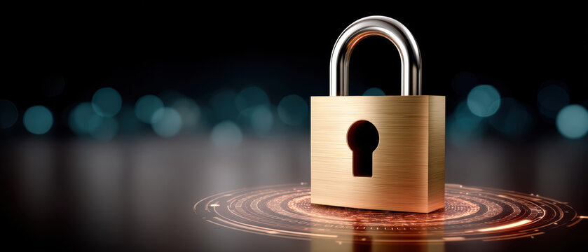 Gold padlock on digital circuit highlighting cybersecurity protection