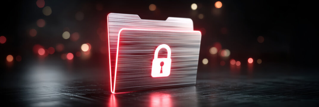 Secure digital folder glowing with lock icon cybersecurity protecting sensitive data and privacy