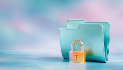 Secure folder concept with cybersecurity protection and locked data preventing access