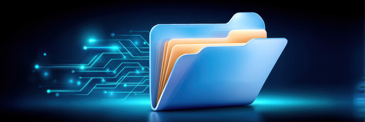 Secure folder with glowing circuitry and cybersecurity data protection concept