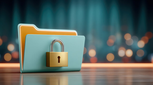 Secure folder with padlock and bokeh background cybersecurity concept protecting digital file - Powered by Adobe