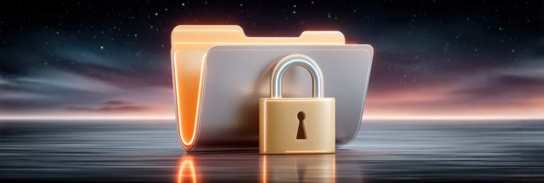 Gold folder lock cybersecurity data protection privacy secure cloud