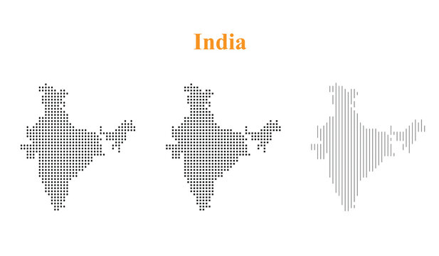 India map set with abstract halftone dots and lines