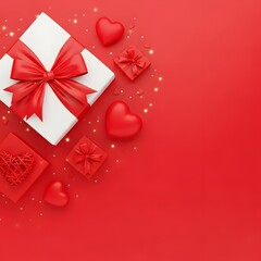 Red gift boxes and hearts arrangement for valentine's day celebration