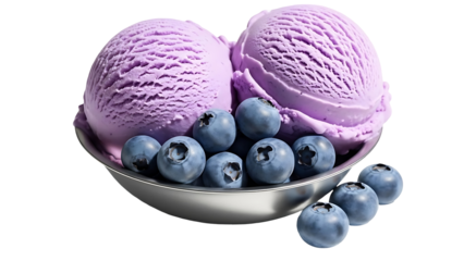 Two scoops of blueberry ice cream with fresh blueberries