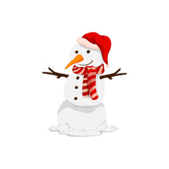 Cute Snowman with Santa Hat and Scarf – Christmas Winter Vector Illustration