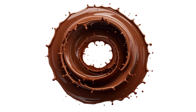 Isolated Triple-Layer Chocolate Splash Vortex - Dynamic 3D Rendered Milk Chocolate Swirl Element