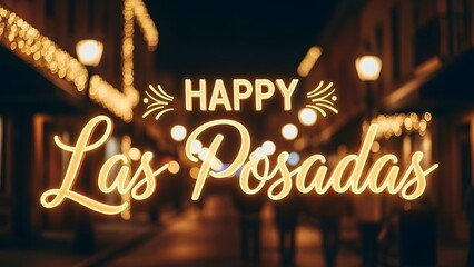 Happy Las Posadas Celebration Night Lights on City Street
