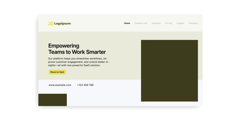A website design featuring a logo, text about empowering teams, and a call to action button reserve seat