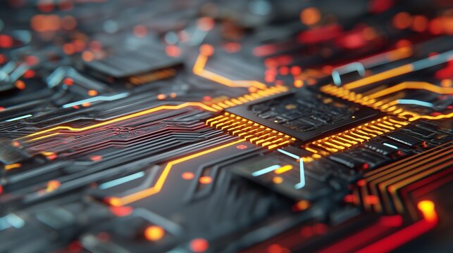 Abstract Digital Circuit Board with Glowing Lines (or: High-Tech CPU Core)