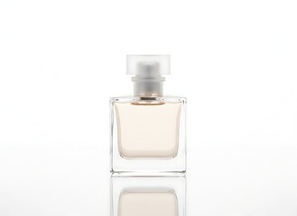 Elegant fragrance bottle on glossy white surface for perfume ads or beauty blog content, refined luxury and feminine appeal, perfect for cosmetic layouts