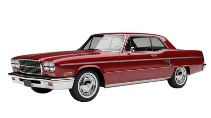 Obraz premium Red classic car with chrome details, front side view, cut out, stock png, isolated on transparent background