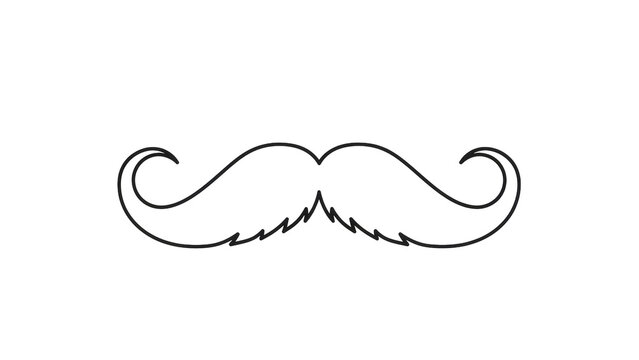 Stylish black mustache outline with curled ends, cut out, stock png, isolated on transparent background