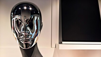 Reflective and mesmerizing chrome mannequin head