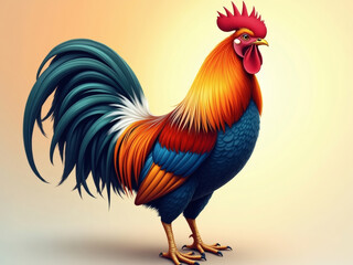 Fototapeta premium Vibrant rooster stands proudly against a warm gradient background at sunrise