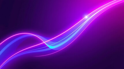 Abstract flowing neon light trails on dark purple background