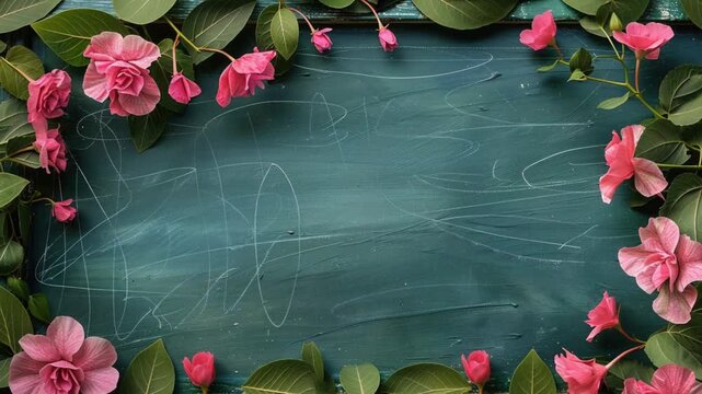 Video A colorful and vibrant chalkboard with pink flowers painted on it, perfect for decorative use or as a visual reminder