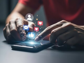 Social Media Engagement Concept with Person Using Smartphone and Icons