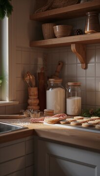 Cookie baking scene in a cozy kitchen