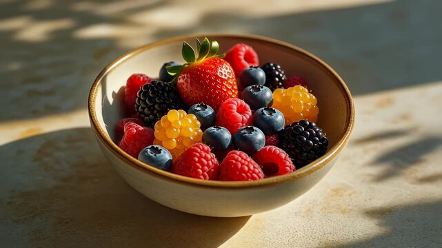 Bright berries settle in sunlight as natural color rises softly with vibrant commercial clarity