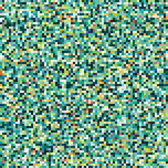 Fototapeta premium Seamless pixelated mosaic pattern in blue, turquoise, green, and black tones. Digital noise texture inspired by retro video games and 8-bit graphics. Ideal for backgrounds, game design, abstract wallp