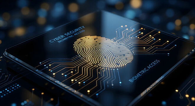 Futuristic Biometric Fingerprint Scanner with Golden Circuitry - Powered by Adobe
