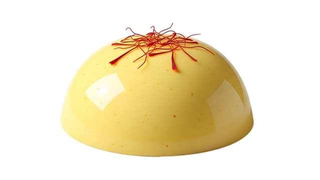 Elegant yellow chocolate truffle with red swirls