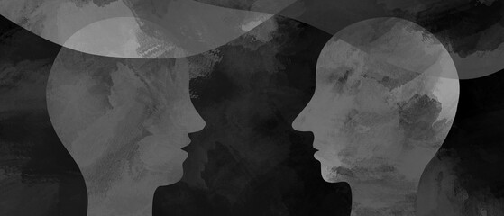 Disegno grafico creativo dialogo tra due persone. Comunicazione. Parlare con pensiero. Telepatia