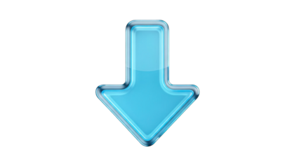 Modern glossy arrow points down for navigation, download, or direction