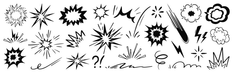 Line speed boom cartoon effect element set. Comic boom burst, explosive smoke, line speed cartoon  vector icon. Line Hand drawn sketch doodle action effect. Vector illustration © hasitha