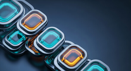 Abstract Technology Background Digital Metallic Interface Blue Orange Copy Space