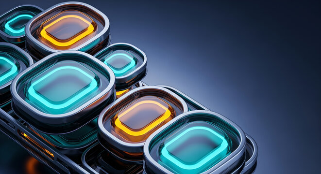 Futuristic Digital Glow Buttons Modern Abstract Copy Space