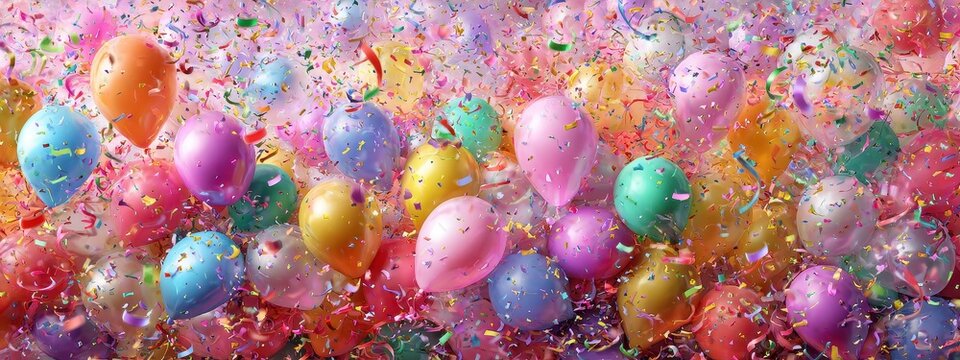birthday background balloon confetti happy party pattern yellow red color balloons. design birthday background balloon decoration carnival blue card turquoise fun isolated texture space cartoon view