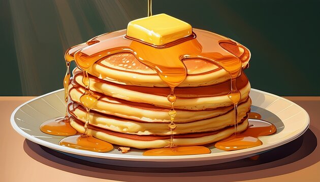 Naklejki art of delicious stack of pancakes with butter and syrup on a plate a classic breakfast treat