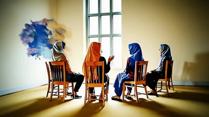 Video A group of people sit comfortably in chairs, ready for a gathering or meeting